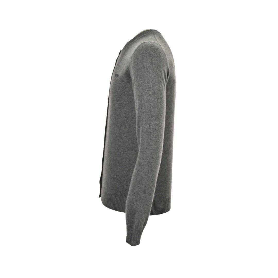 Miu Miu 24Fw jacquard logo cashmere crew neck knitted cardigan