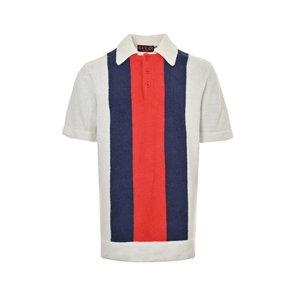 Gucci 24ss contrast striped stitching knitted Polo short sleeves