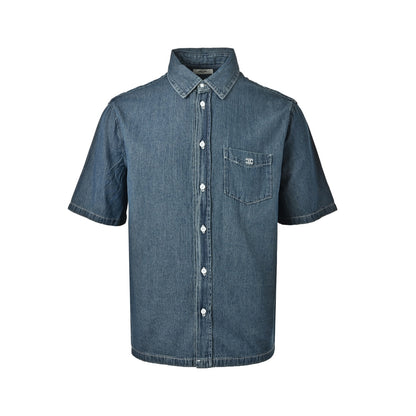 Celine Arc de Triomphe embroidered denim short-sleeved shirt