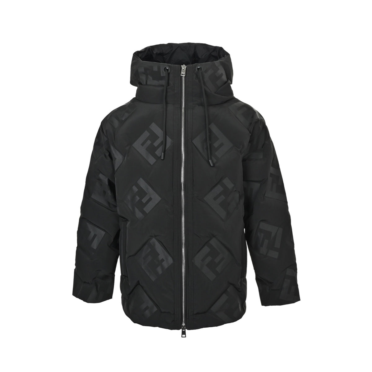 Fendi FF embossed nylon hooded down jacket