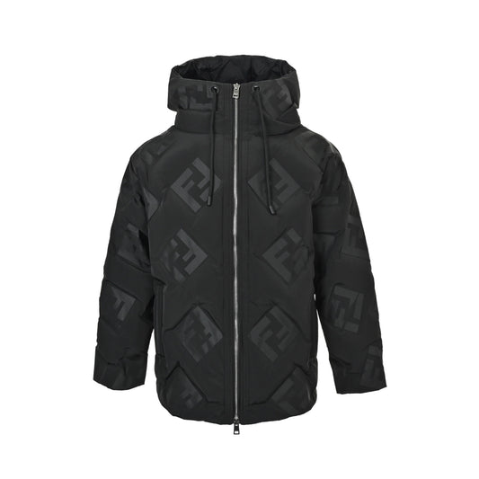 Fendi FF embossed nylon hooded down jacket