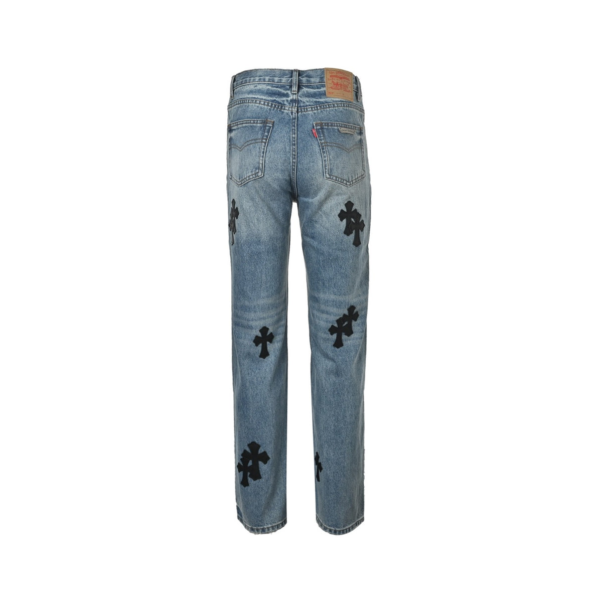 Chrome Hearts/Chrome Heart black leather cross logo jeans