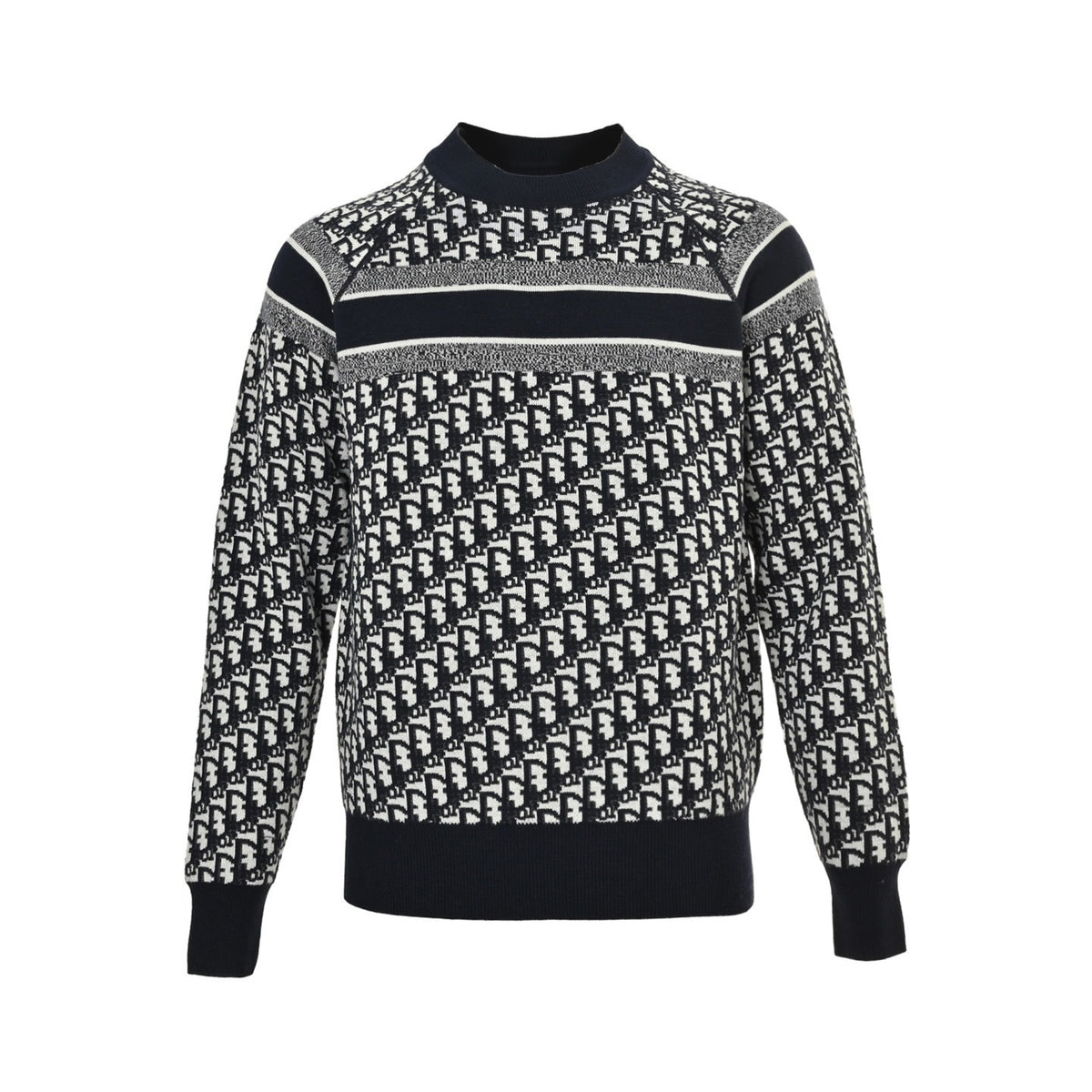 Dior 23Fw Oblique jacquard knitted cashmere double-sided crew neck sweater