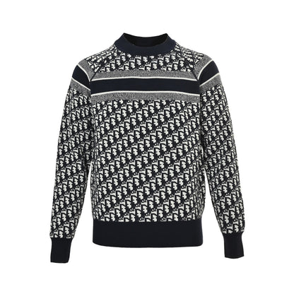 Dior 23Fw Oblique jacquard knitted cashmere double-sided crew neck sweater