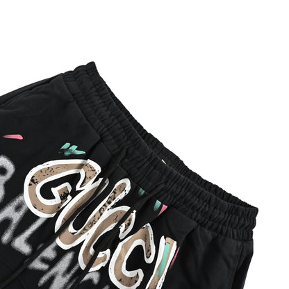 Gucci & Balenciaga collaboration logo colorful hand-painted shorts
