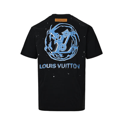 LouisVuitton/Louis Vuitton blue swirl LV printed inkjet short sleeves