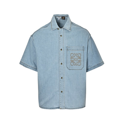 Loewe/Luo Yiwei embroidered denim short-sleeved shirt