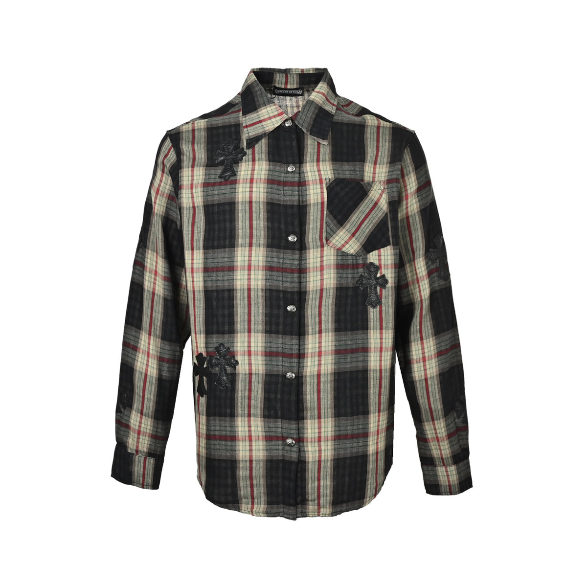 Chrome Hearts leather label plaid long-sleeved shirt