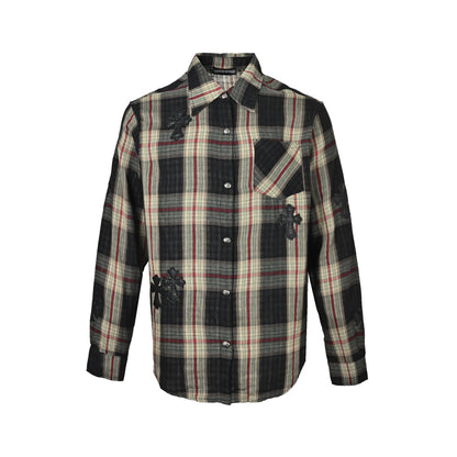 Chrome Hearts leather label plaid long-sleeved shirt