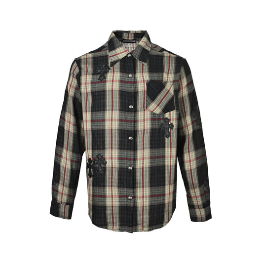 Chrome Hearts leather label plaid long-sleeved shirt