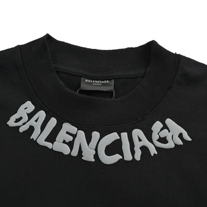 Balenciaga 26ss neckline letter foam printed short sleeves