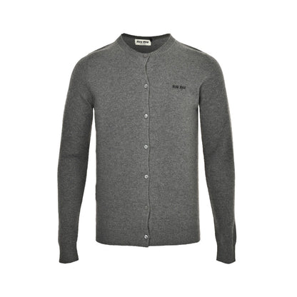 Miu Miu 24Fw jacquard logo cashmere crew neck knitted cardigan