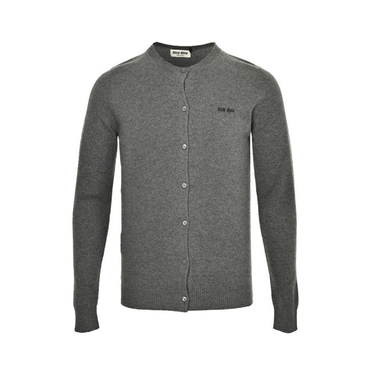 Miu Miu 24Fw jacquard logo cashmere crew neck knitted cardigan