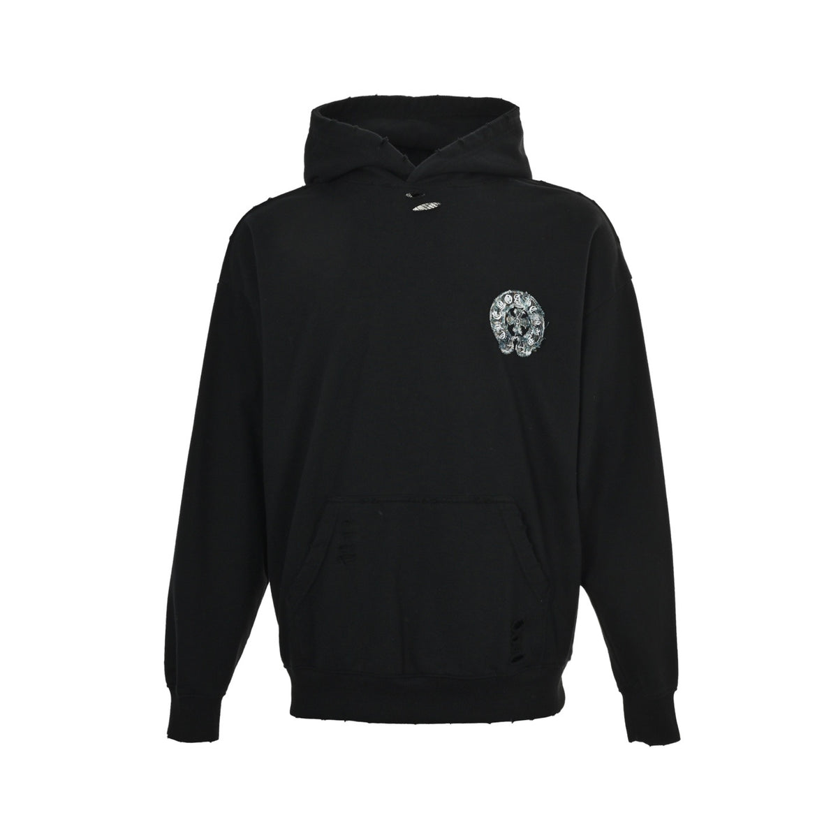 Chrome Hearts Horseshoe Logo Patch Embroidery Washed Burnt Flower Hooded Sweatshirt