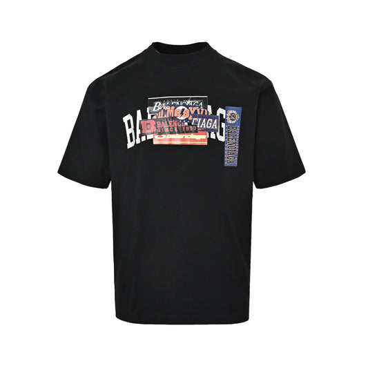 Balenciaga/Balanciaga 26ss stacked label tape printed letter embroidery short sleeves