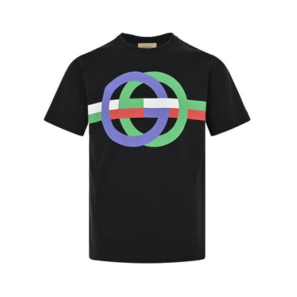 Gucci 23ss double G interlocking color block logo printed short sleeves