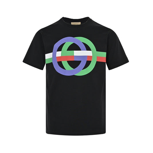 Gucci 23ss double G interlocking color block logo printed short sleeves