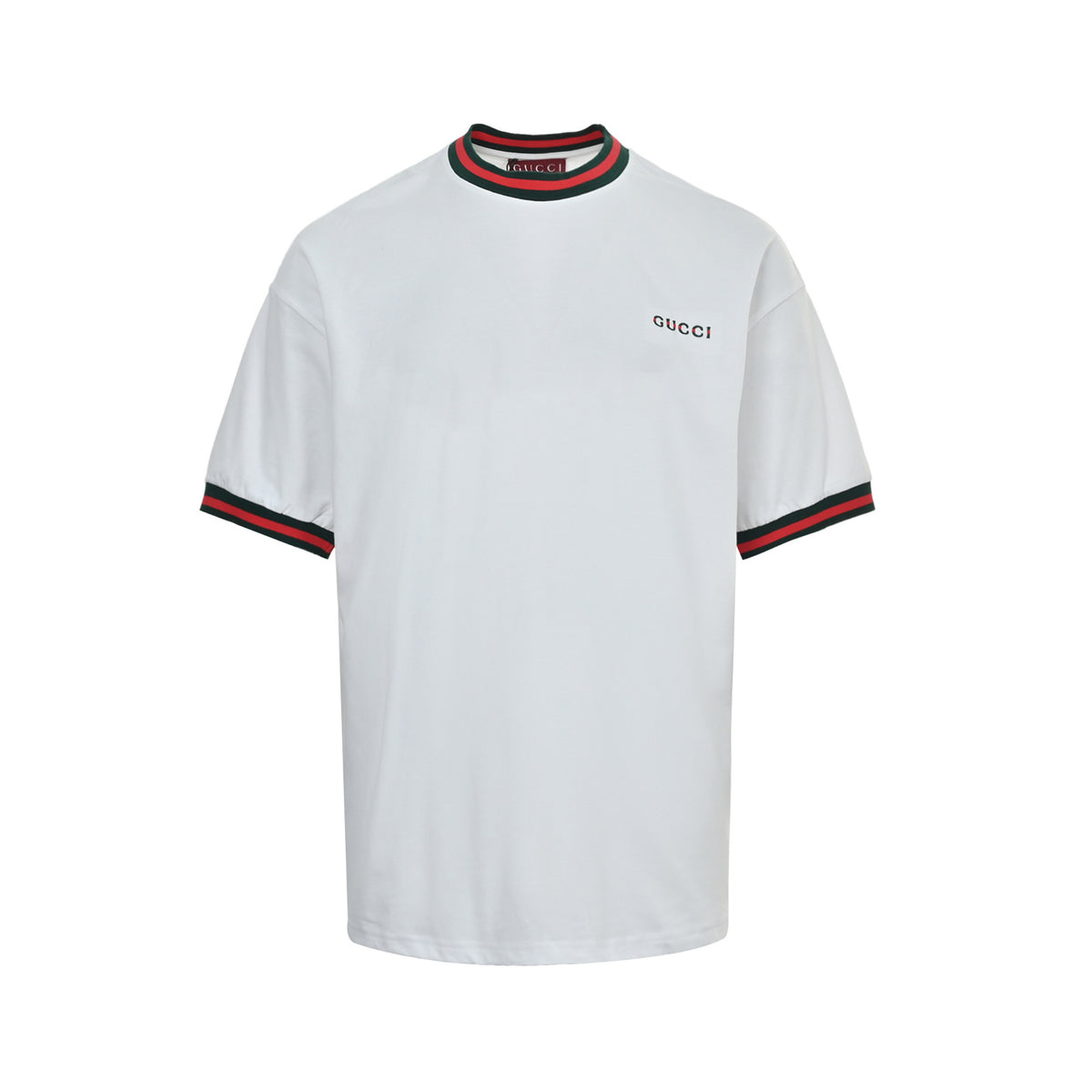 Gucci red and green ribbed webbing embroidered short sleeves