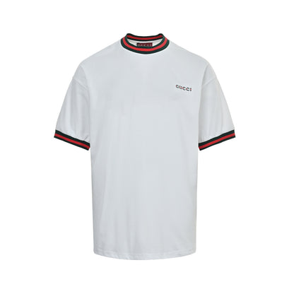 Gucci red and green ribbed webbing embroidered short sleeves