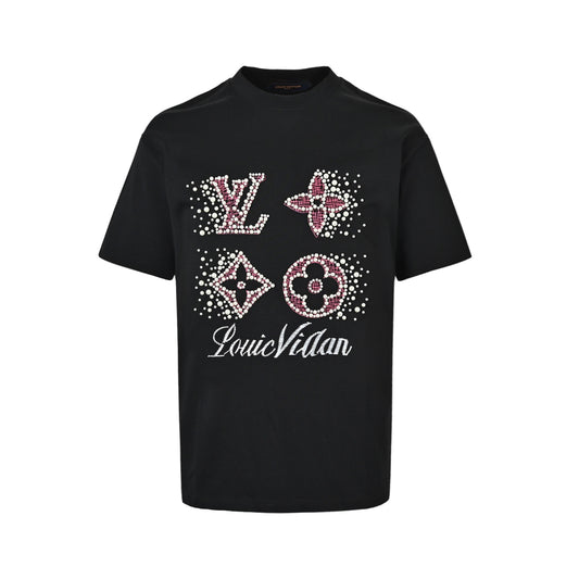 Louis Vuitton line beaded embroidery round neck short sleeves