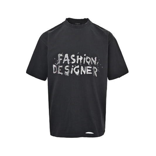 Balenciaga 25ss designer glitter printed short sleeves