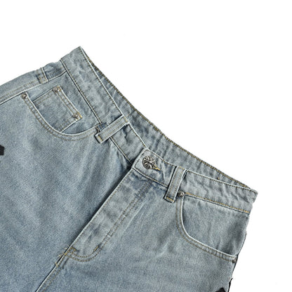 Chrome Hearts/Chrome Heart leather label cross denim shorts