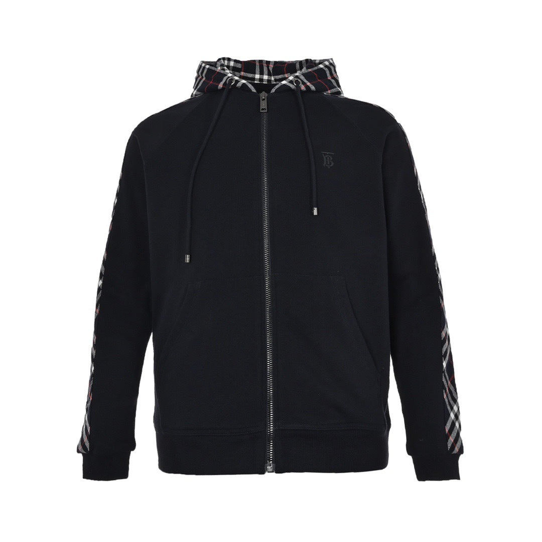 Burberry 20Fw embroidered TB plaid splicing zipper sweatshirt jacket