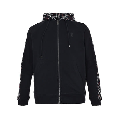 Burberry 20Fw embroidered TB plaid splicing zipper sweatshirt jacket