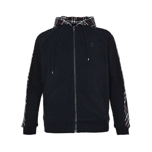 Burberry 20Fw embroidered TB plaid splicing zipper sweatshirt jacket