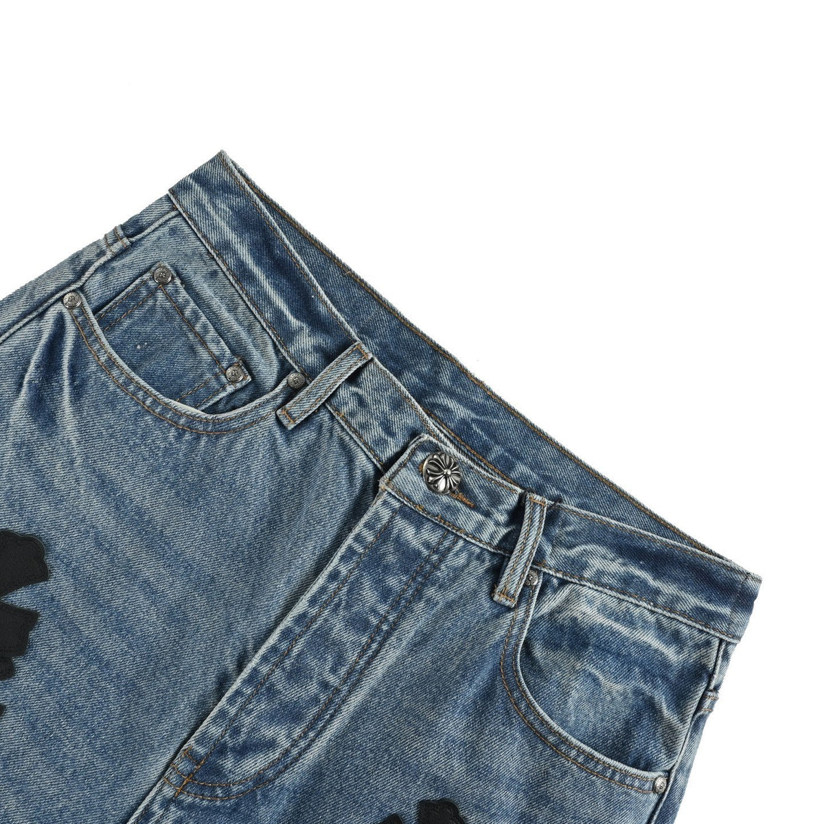 Chrome Hearts/Chrome Heart black leather cross logo jeans