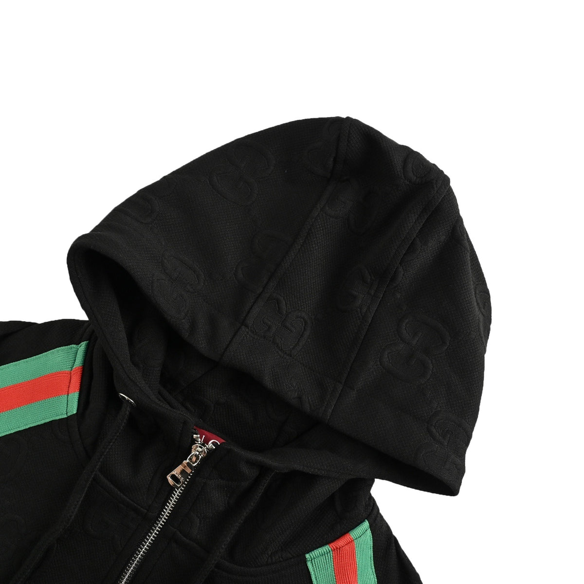 Gucci 25Fw Double G dark pattern jacquard red and green webbing suit zipper jacket