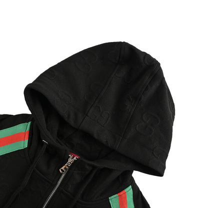 Gucci 25Fw Double G dark pattern jacquard red and green webbing suit zipper jacket