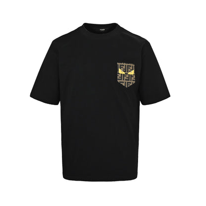 Fendi 25ss little monster eyes FF leather brand pocket short sleeves
