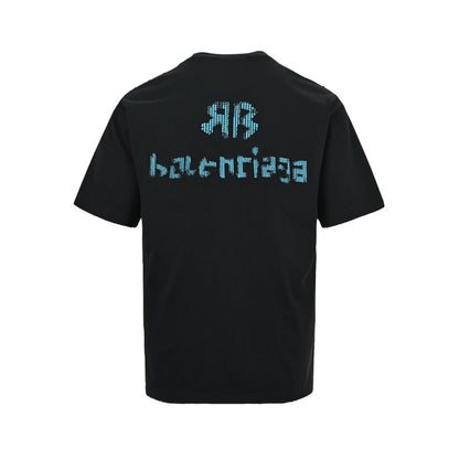 Balenciaga 26ss color block woven letter embroidered short sleeves
