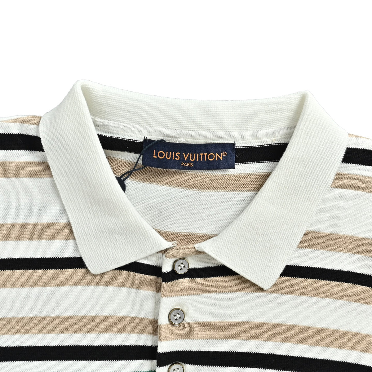 Louis Vuitton 26ss leather brand striped knitted Polo short sleeves