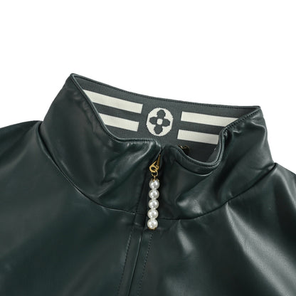 Louis Vuitton 25FW gray green leather patchwork jacket