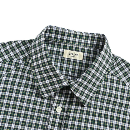 Celine Arc de Triomphe small label green plaid long-sleeved shirt