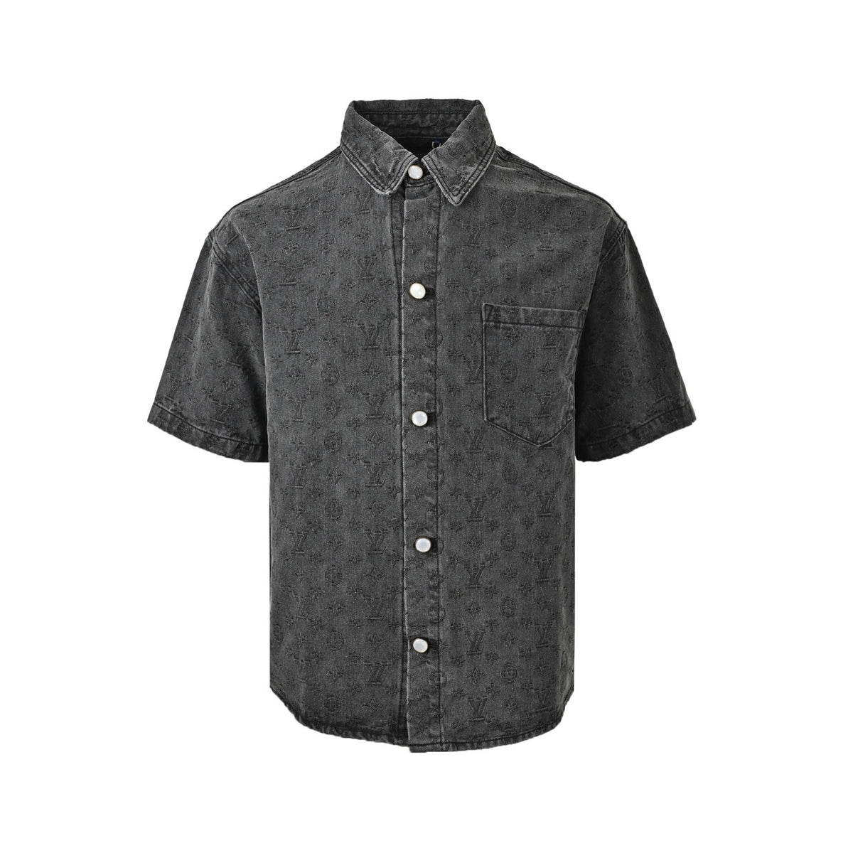 Louis Vuitton 26ss dark pattern presbyopia suit denim short-sleeved shirt