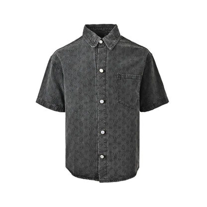 Louis Vuitton 26ss dark pattern presbyopia suit denim short-sleeved shirt