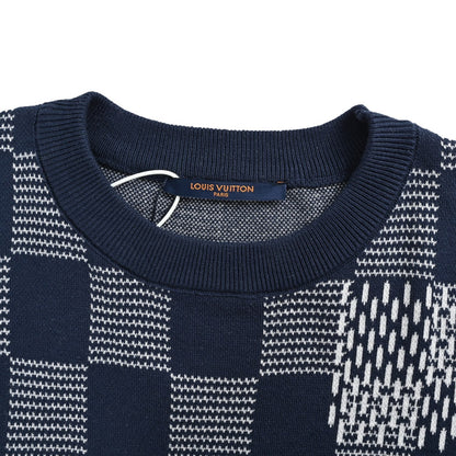 Louis Vuitton 26ss checkerboard pattern jacquard knitted short sleeves