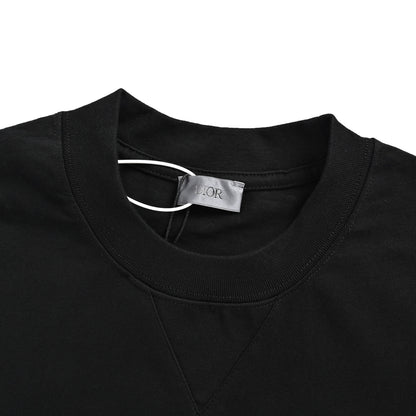 Dior haze blue hand-painted graffiti and needlepoint embroidery short sleeves