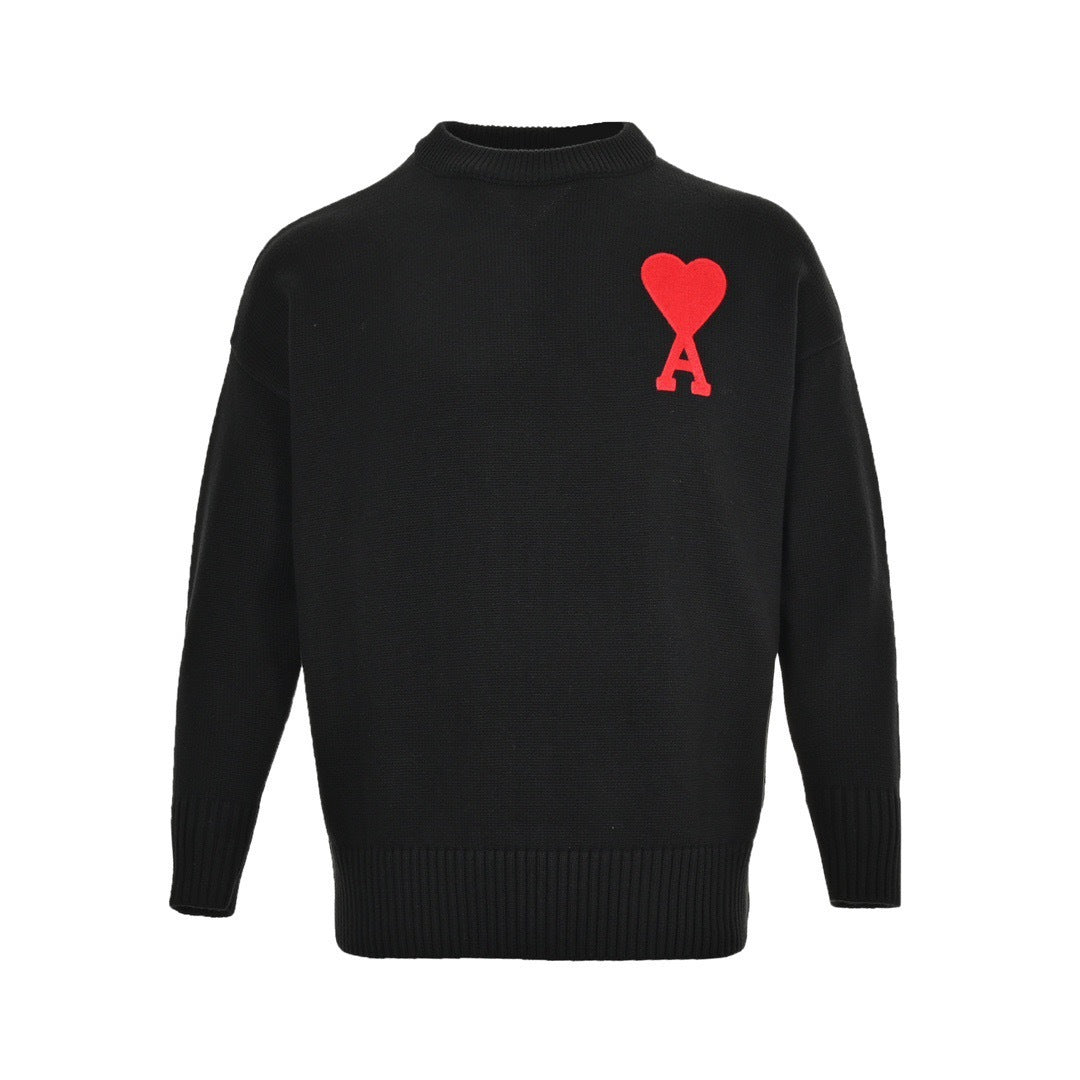 Ami 21Fw embroidered heart micro logo crew neck sweater