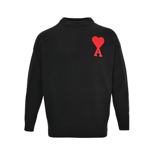 Ami 21Fw embroidered heart micro logo crew neck sweater