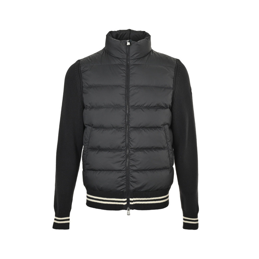 Moncler/Mongolia patchwork woolen sleeves stand collar thin down jacket