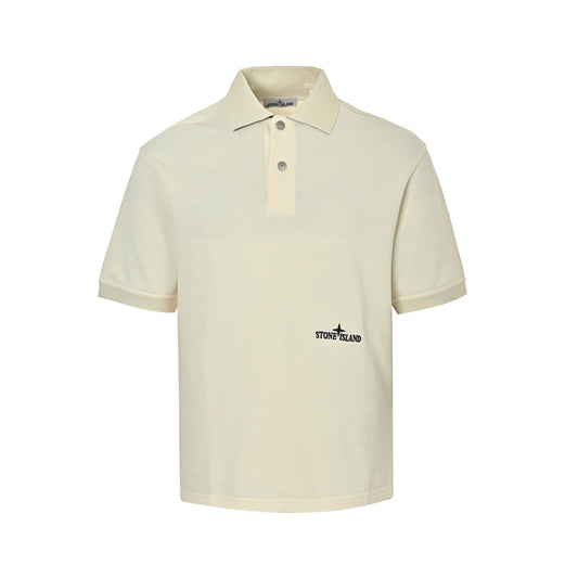 Stone Island off-white embroidered logo knitted Polo short sleeves