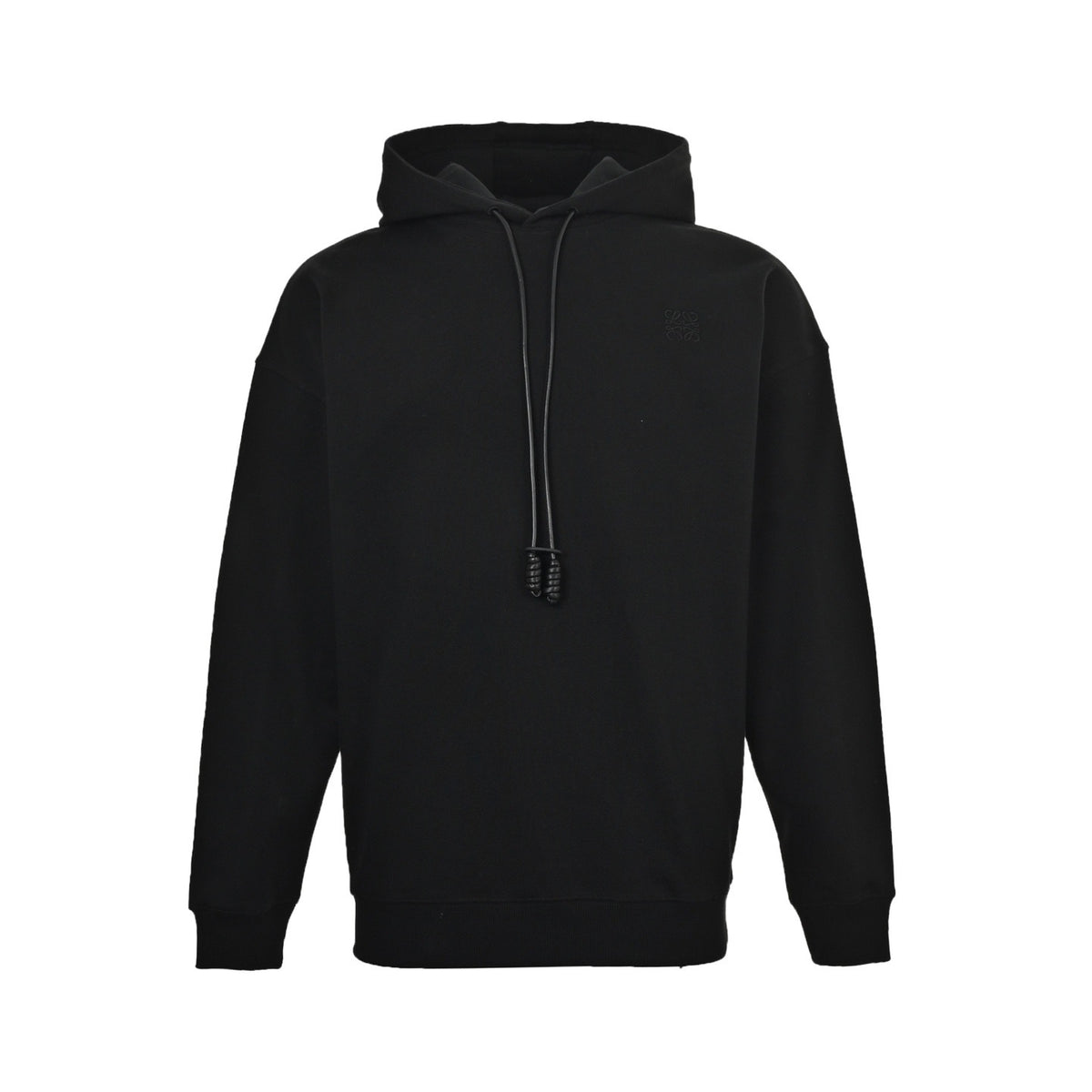 Loewe/Luo Yiwei 24Fw leather drawstring embroidered logo hooded sweatshirt