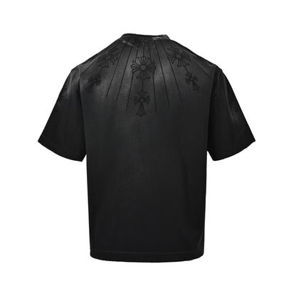 Chrome Hearts/Chrome Heart Cross Laser Destruction Washed Short Sleeves