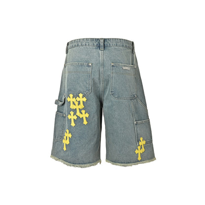 Chrome Hearts/Chrome Heart leather label cross denim shorts