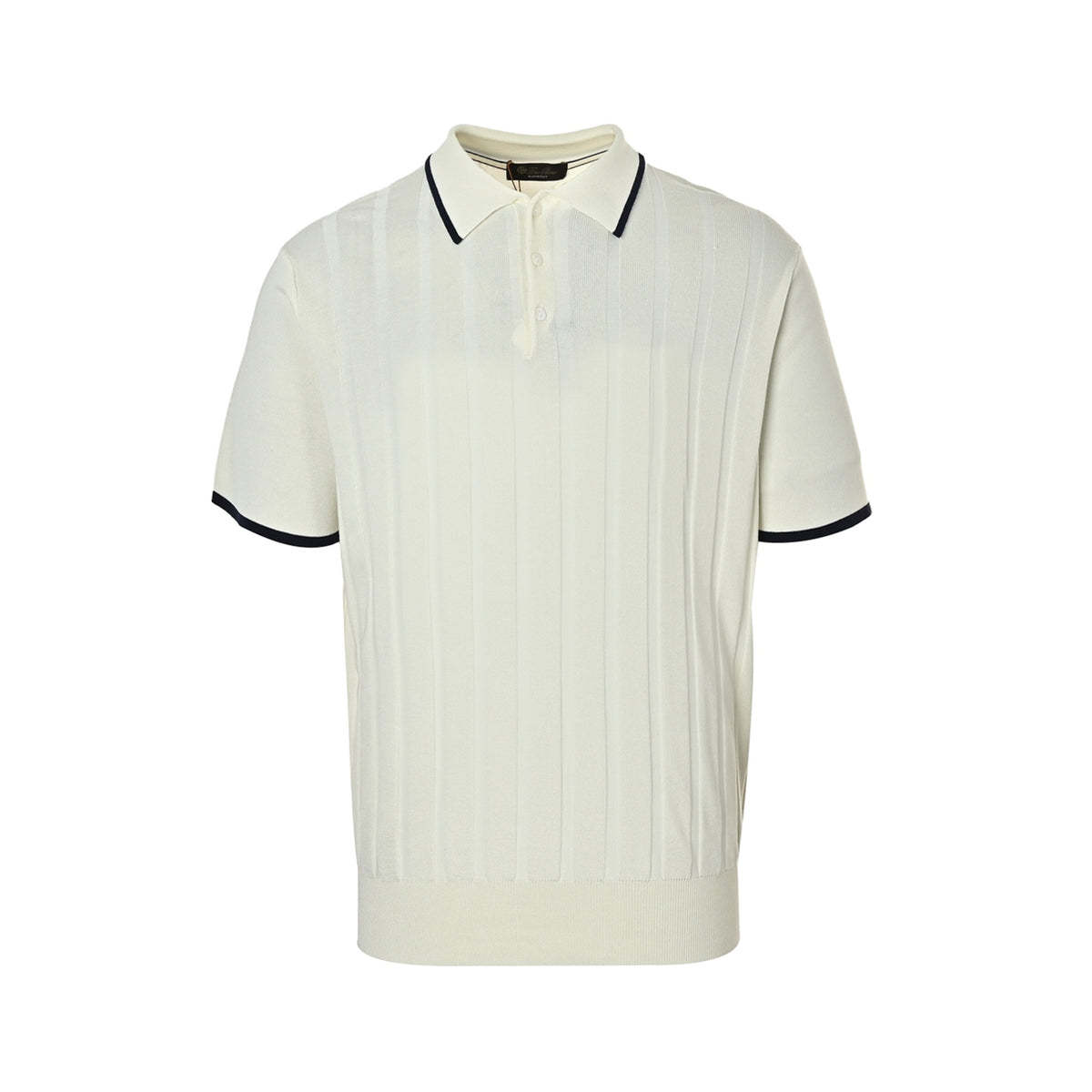 Loro Piana LP Black Border Collar Knitted Wool Polo Short Sleeve