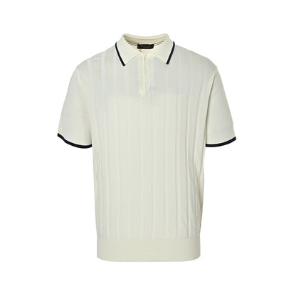 Loro Piana LP Black Border Collar Knitted Wool Polo Short Sleeve